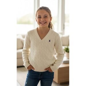 Polo Ralph Lauren Girls Teens Ivory‎ Wool Cashmere Cable Sweater Sz M Preppy